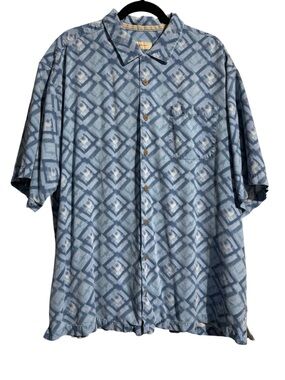 Tommy Bahama 100% Silk Button-Up Shirt Geometric Print Size 2XL Resort Wear